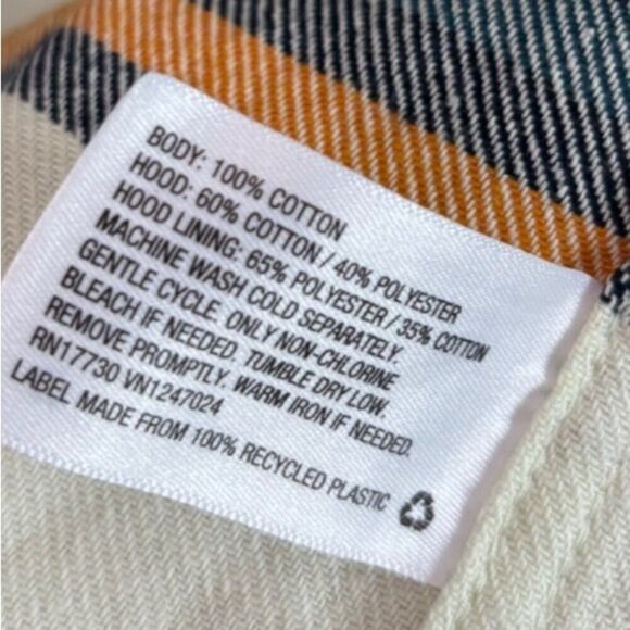 NWT ORIGINAL USE Hooded Jacket XS Button Long Sleeve Flannel Stripe Casual - Picture 5 of 6